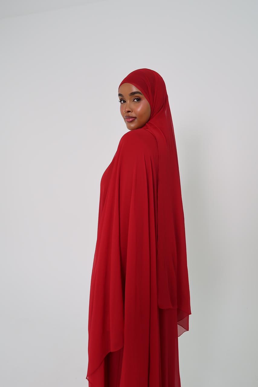 Carmine Red Chiffon Dress