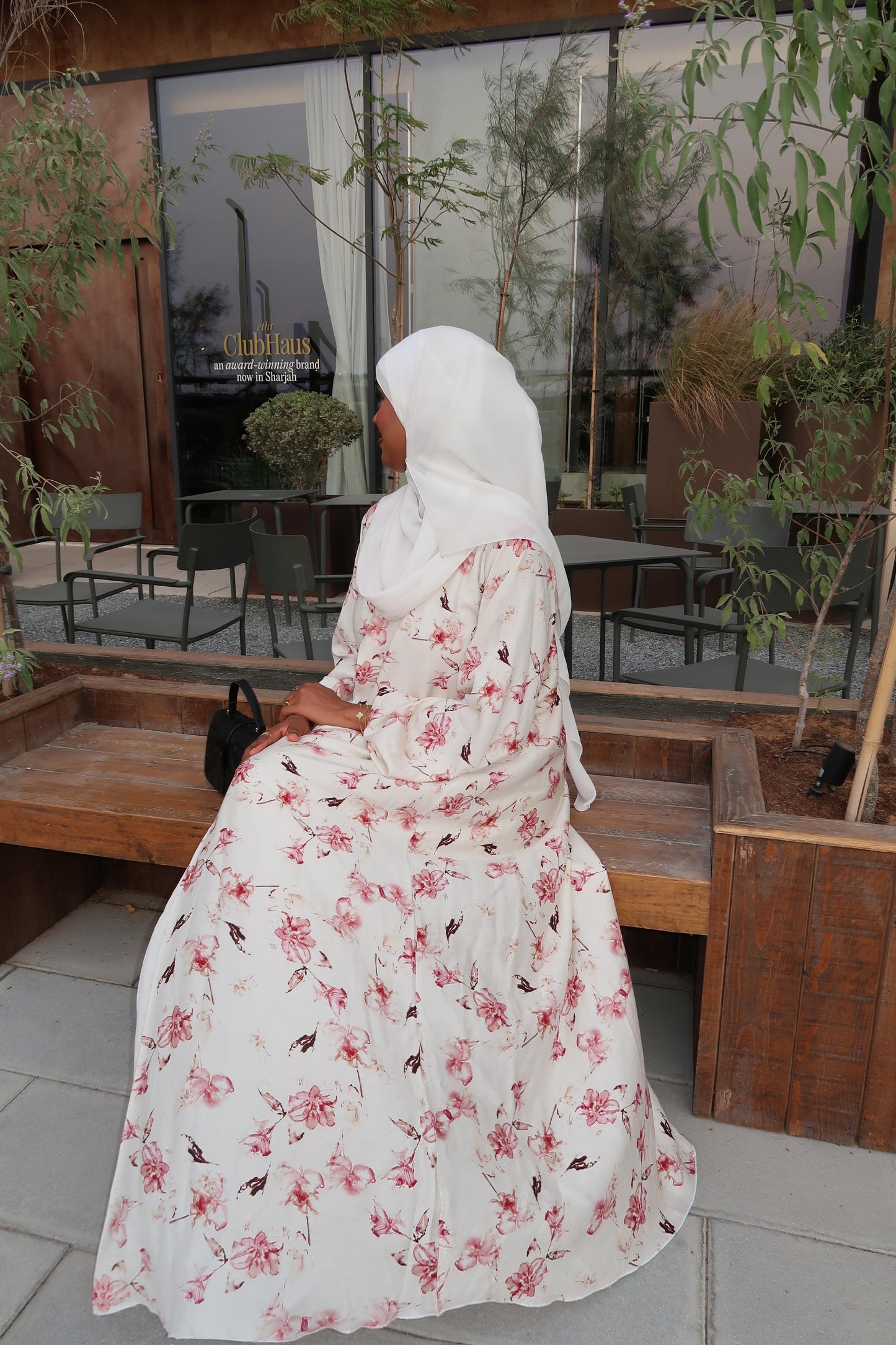 Floral Bloom Abaya| Lightweight White Abaya with Pink Floral Print