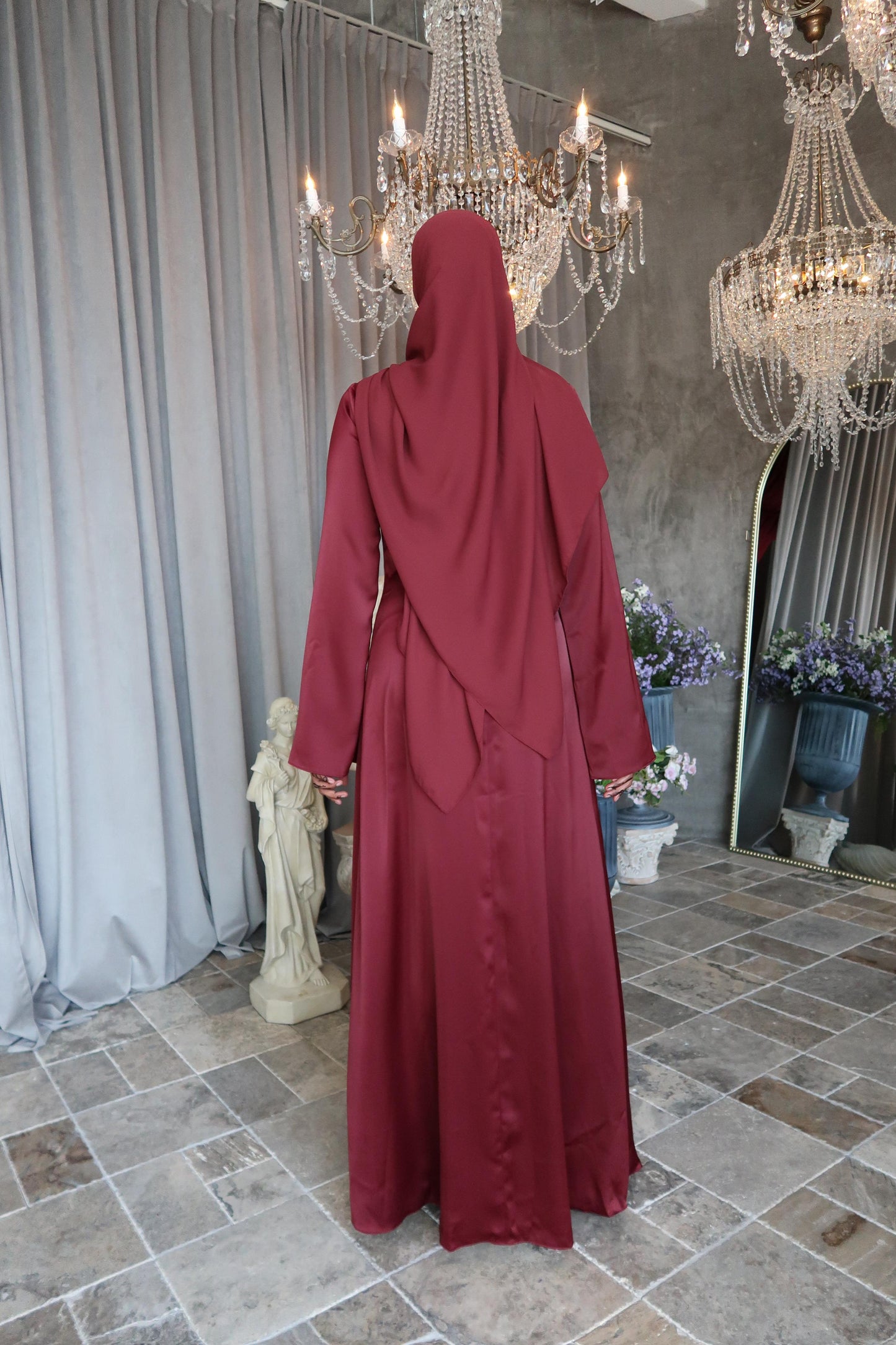 Maroon Satin Dress - Modest Evening Gown