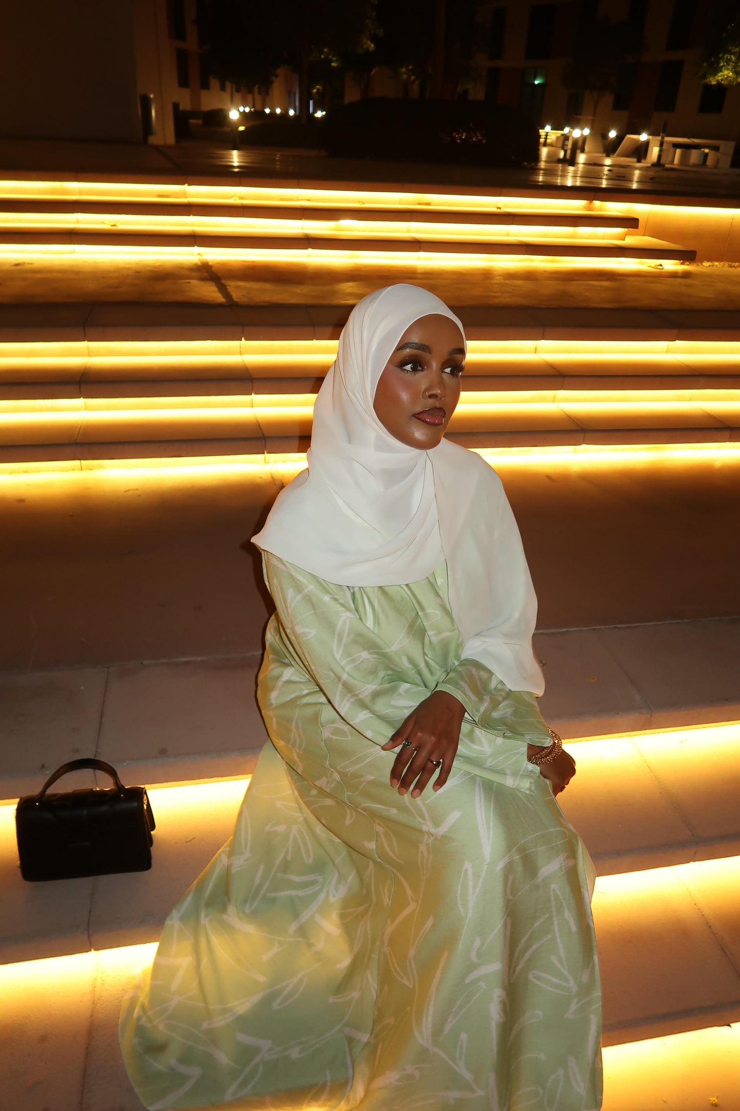 Mint Green Abaya | Lightweight Abaya with white lines