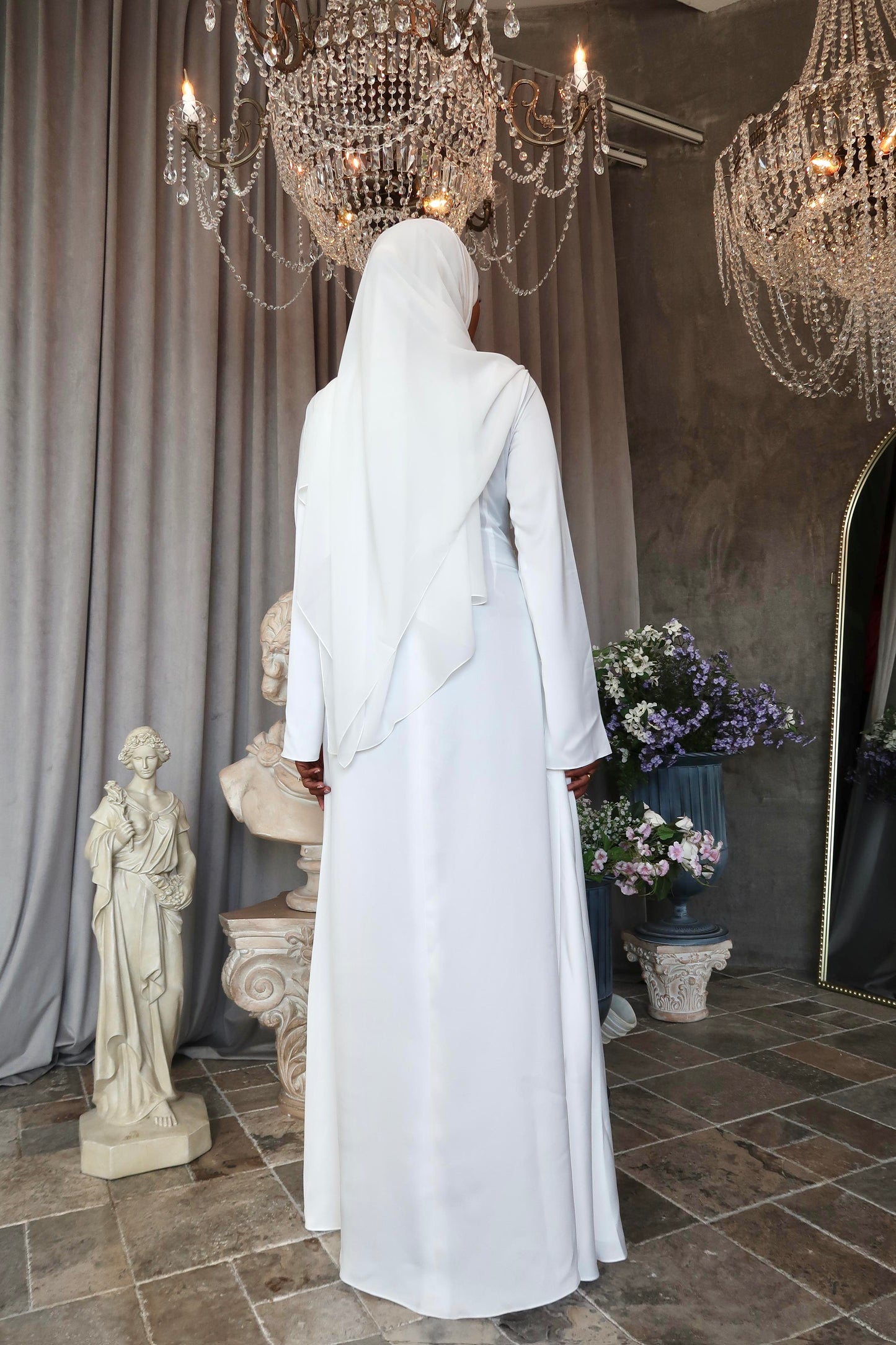 Pearl White Satin Dress - Modest Bridal & Formal Dress