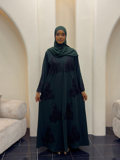 Forest Green Flowery Lace Abaya