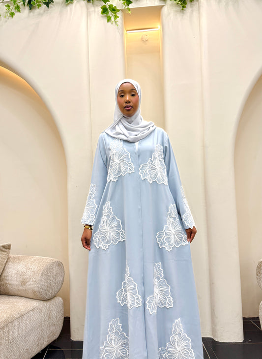 Suho Blue Flowery Lace Abaya