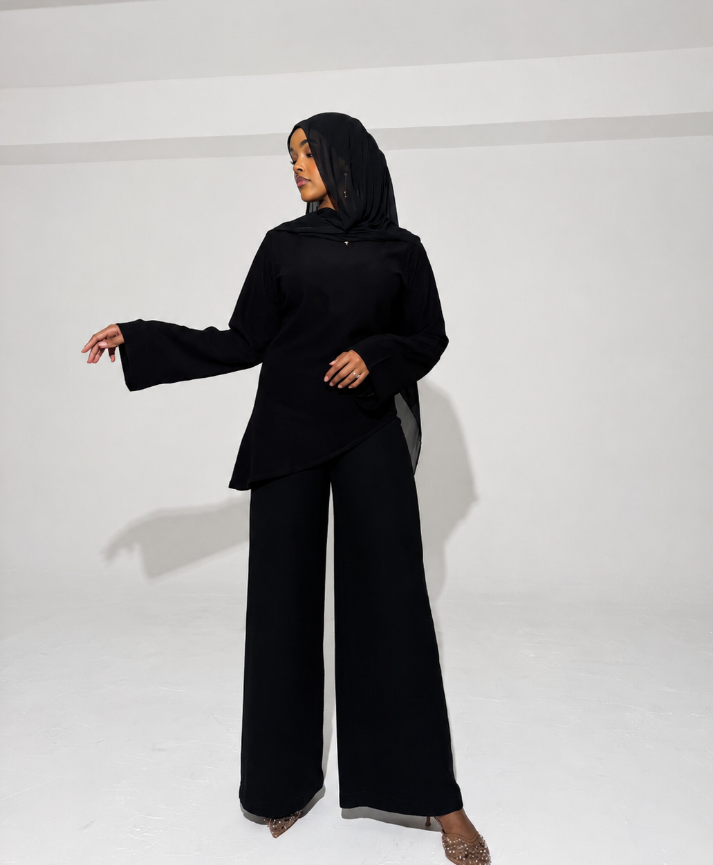 Black Two Piece Set With Asymmetrical Top