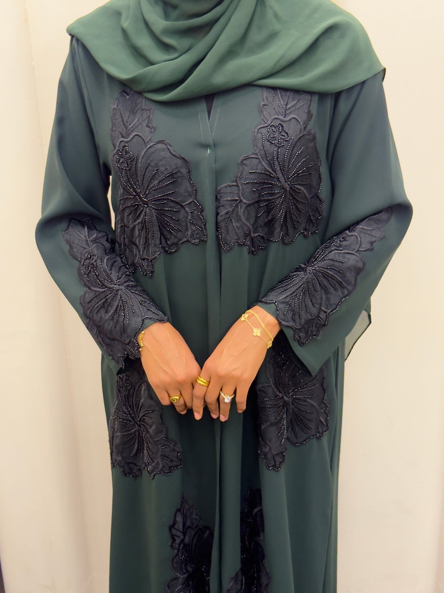 Forest Green Flowery Lace Abaya