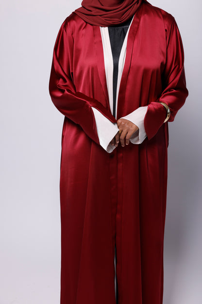 Burgundy Satin Abaya With Soft Hands Details