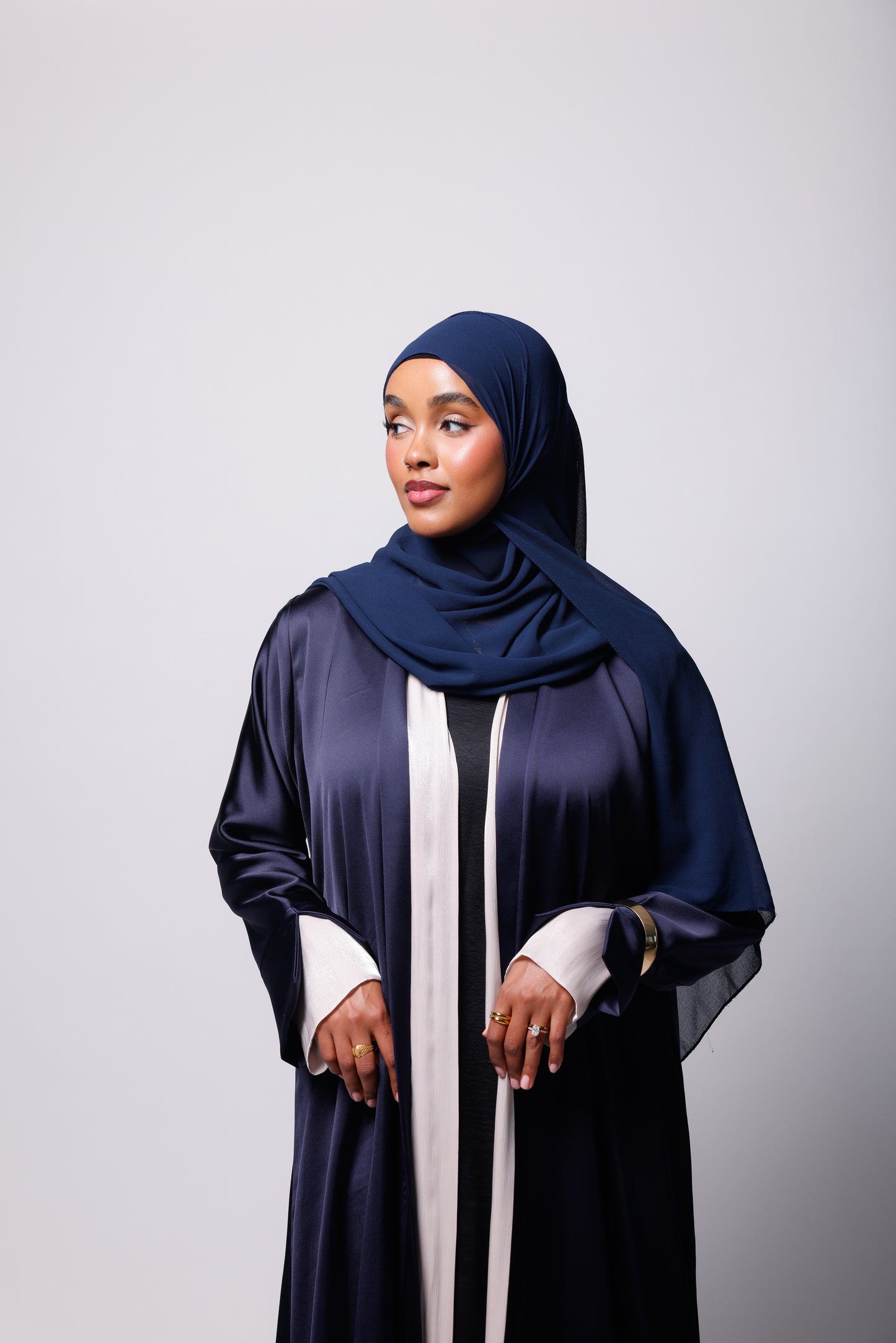 Royal Navy Satin Abaya With Soft Hands Details