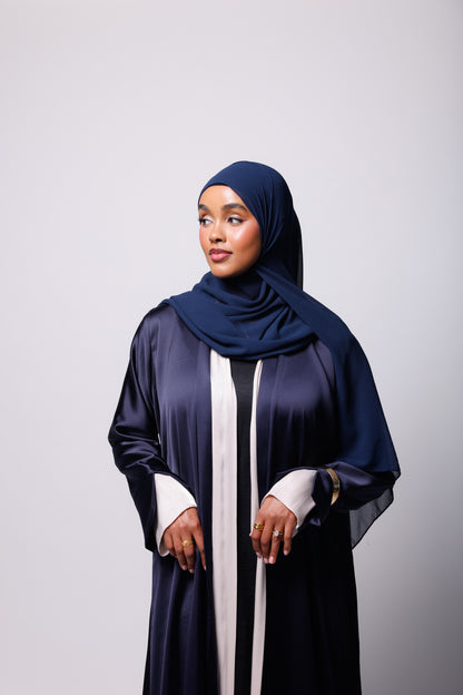 Royal Navy Satin Abaya With Soft Hands Details