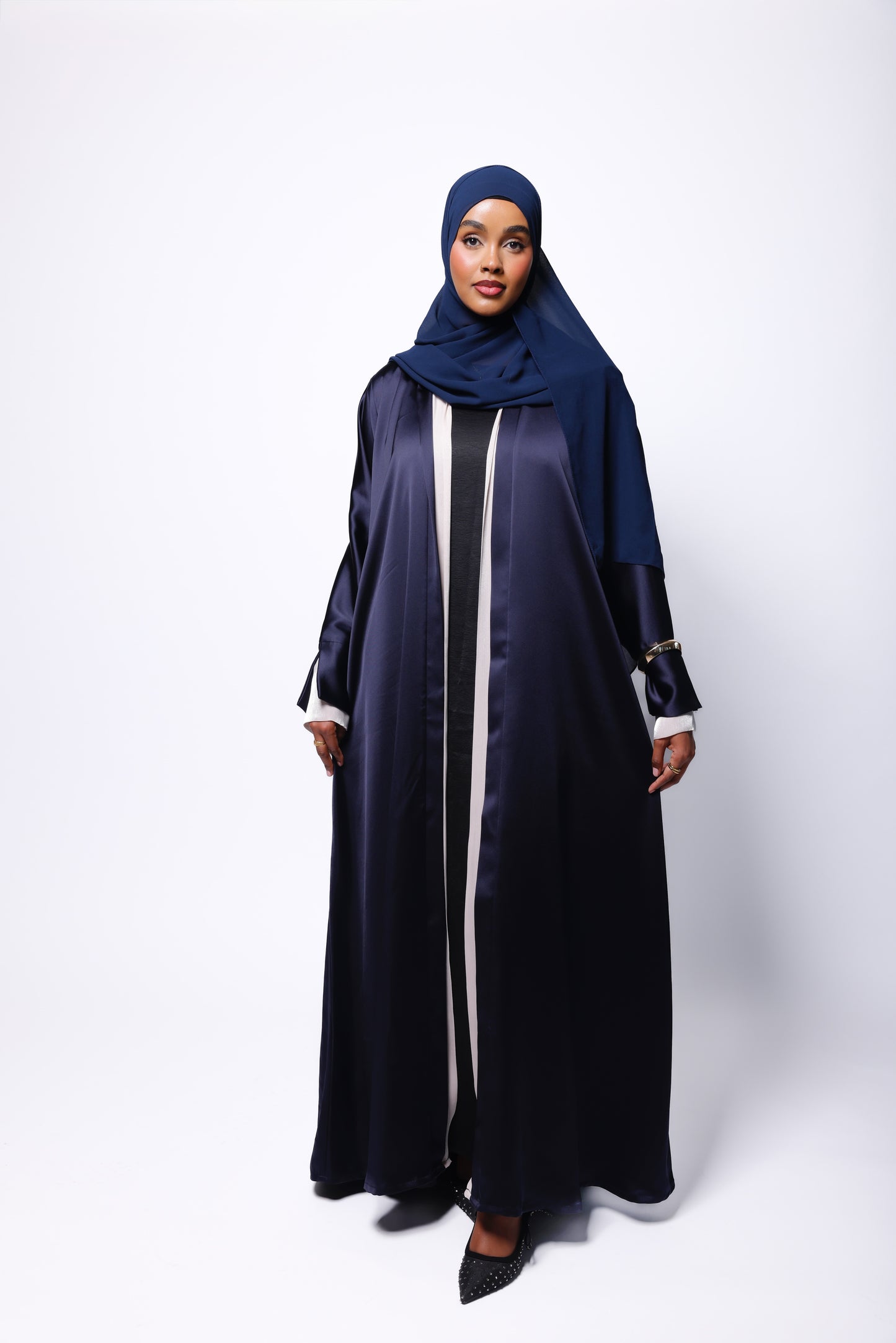 Royal Navy Satin Abaya With Soft Hands Details