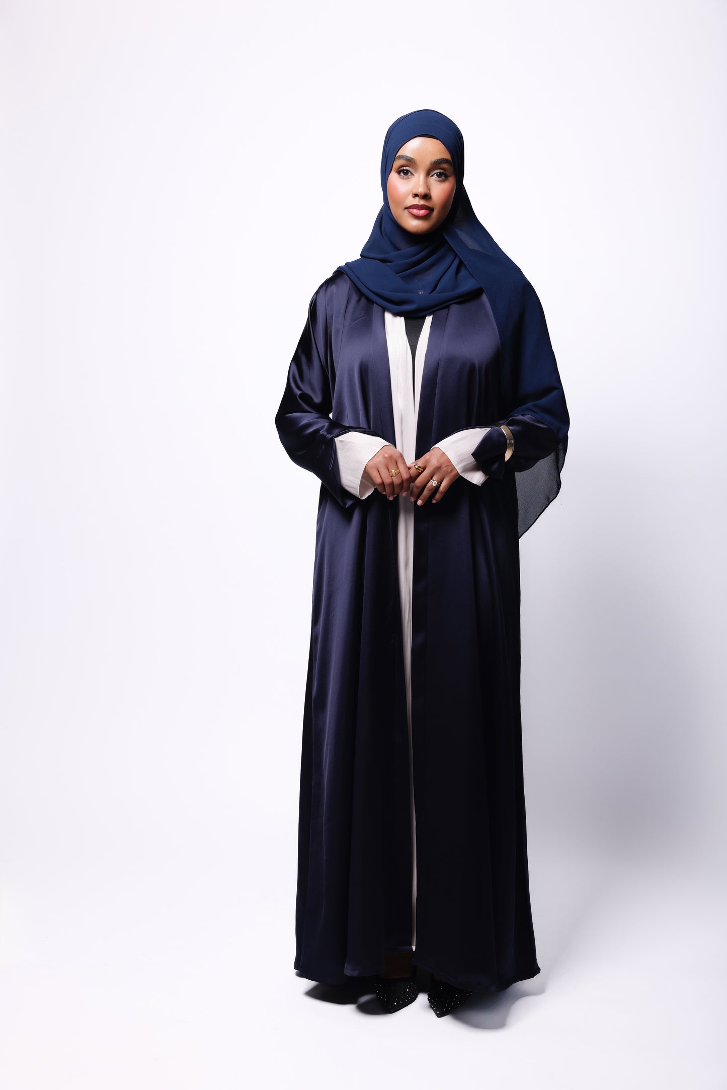 Royal Navy Satin Abaya With Soft Hands Details