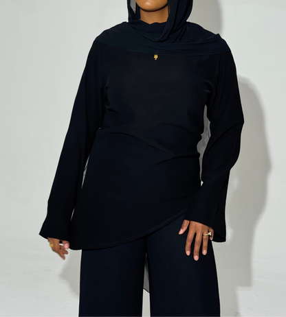 Black Two Piece Set With Asymmetrical Top