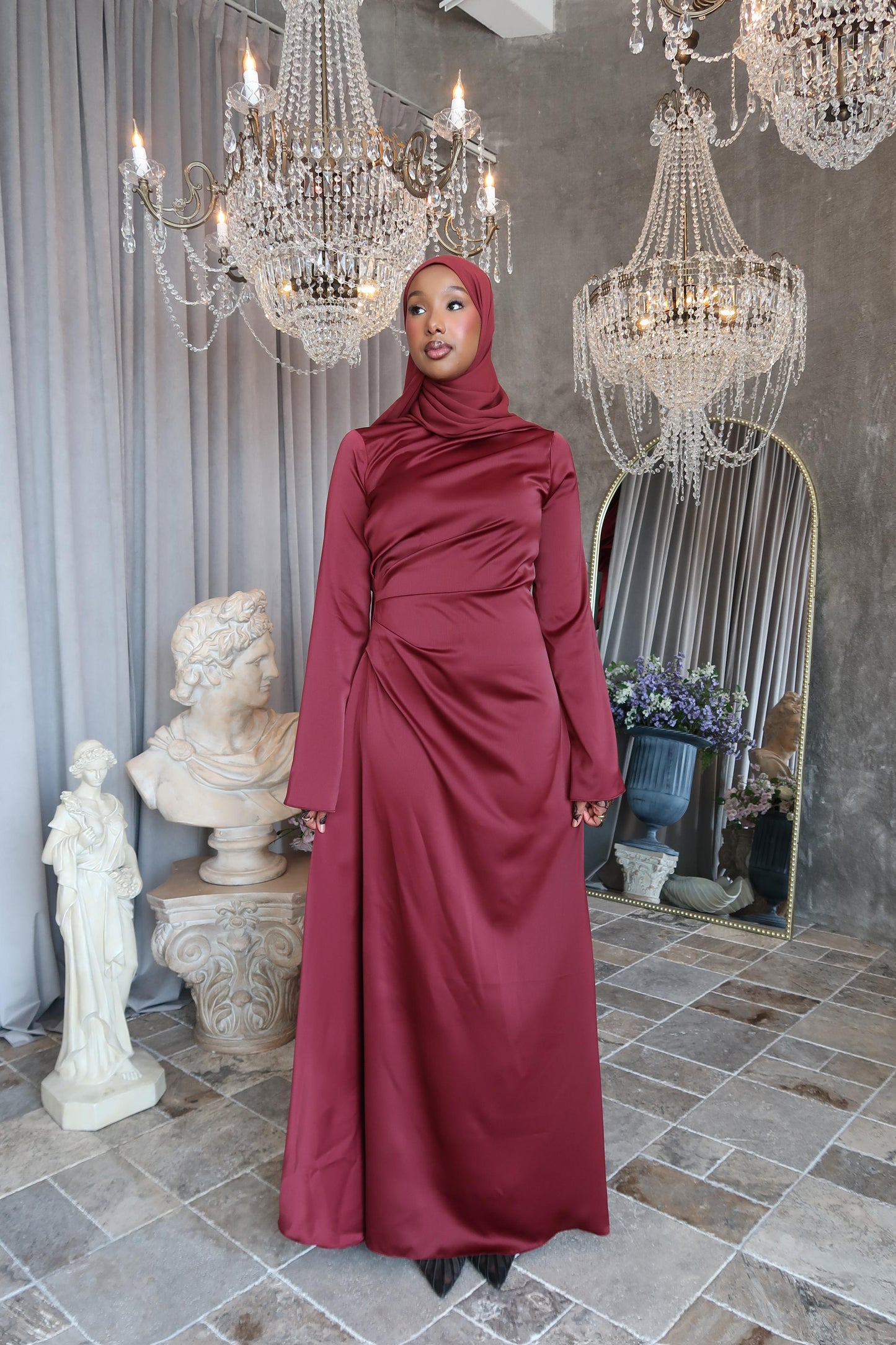 burgundy hijab dress FARAH DRESS BURGUNDY