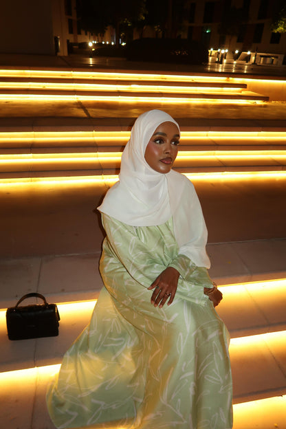 Mint Green Abaya | Lightweight Abaya with white lines