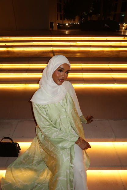 Mint Green Abaya | Lightweight Abaya with white lines